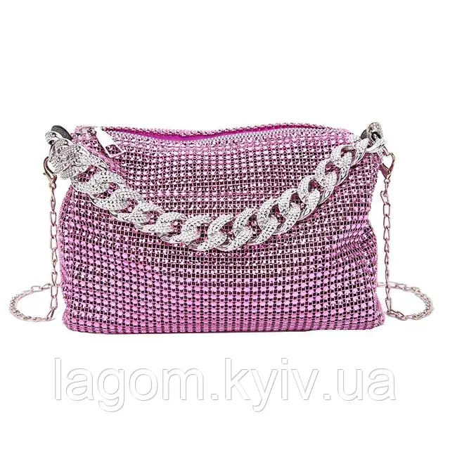 Стильна жіноча блискуча сумочка Pink Diamond рожева вечірня сумка через плече