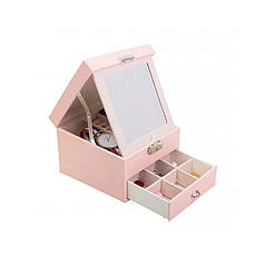 Скринька Casegrace SP-01143 Pink для прикрас і ювелірних виробів дворівнева з дзеркалом на замку з ключем