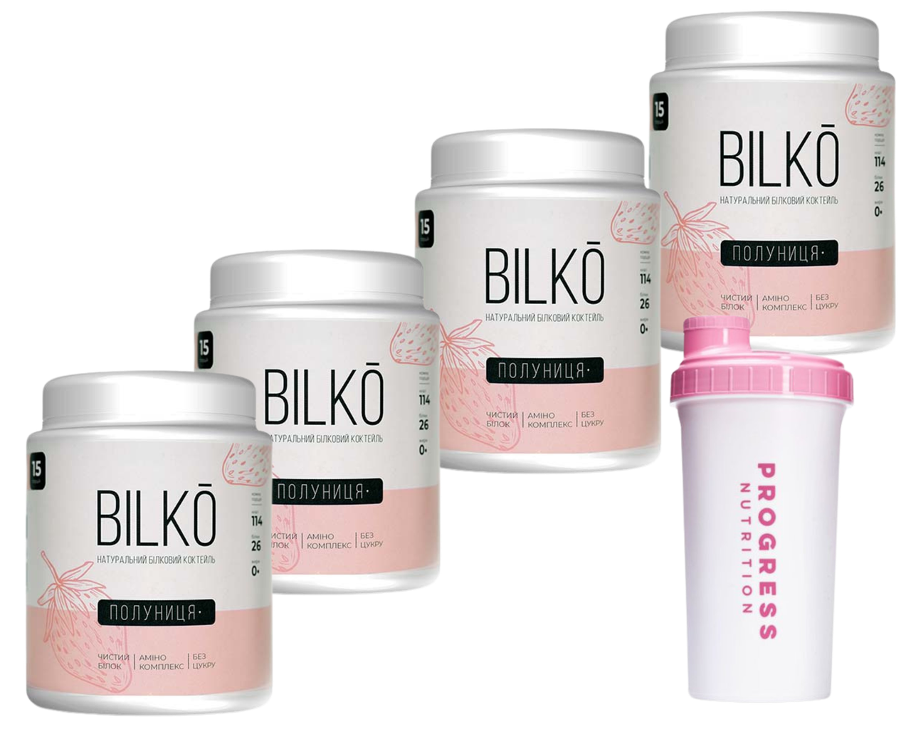 Повний Комплект для схуднення Bilko: Білковий Коктейль смак полуниця 1,8 кг і Шейкер, фото 1