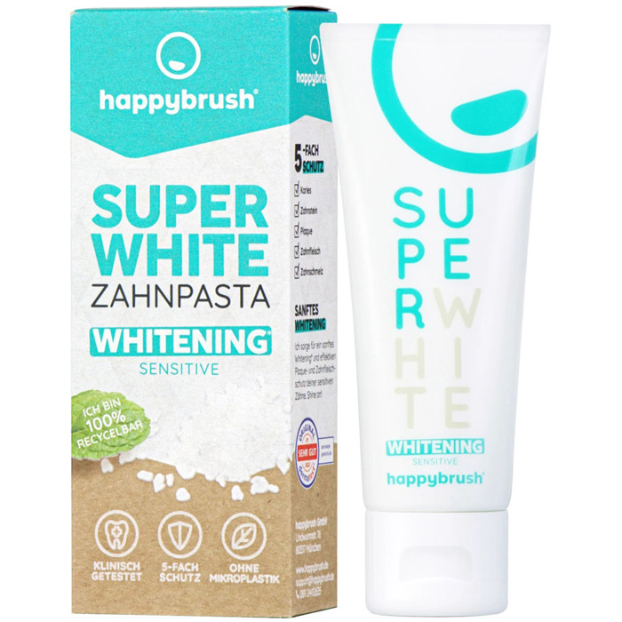 Відбілююча зубна паста Happybrush Super White Zahnpasta Whitening 75мл, фото 1