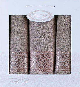 Набір рушників Gulcan Cotton — Ornament Cappuccino 50*90 (2 шт.)+70*140 (1 шт.)