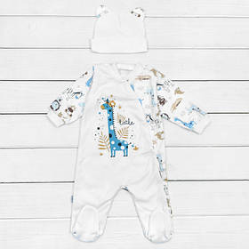 Дитячий бавовняний сліп з шапочкою Africano зріст 68 см (3 - 6 місяців) Malena Білий з принтом