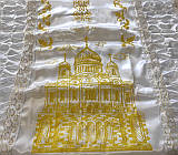 Покривало ритуальне в труну друковане з глітером Храм