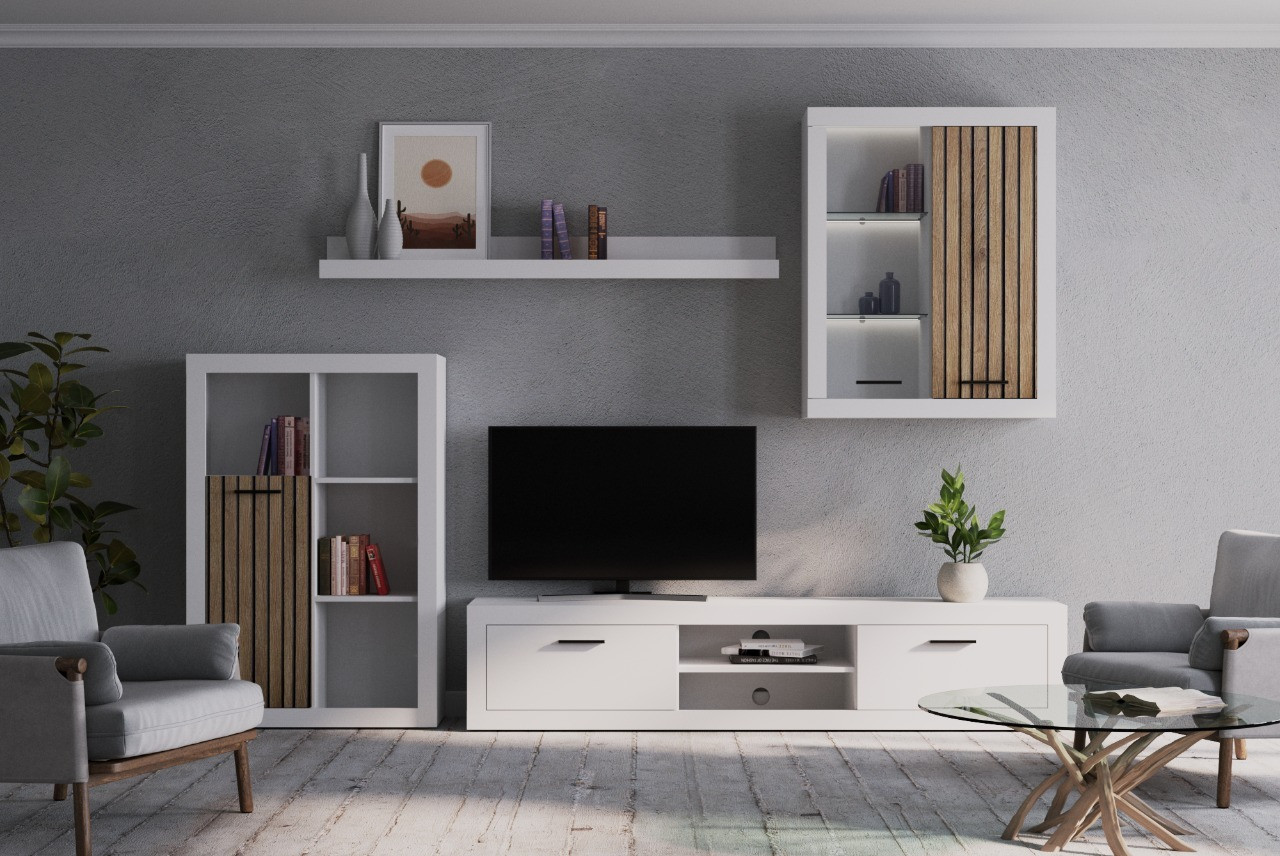 Вітальня (стінка з підсвіткою) з ЛДСП Сансет Німфеа альба/Табліла Gerbor, фото 1