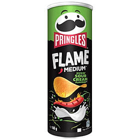 Чіпси, Снеки Прінглс Pringles 160g , 160г Flame Kickin Sour Cream Гостра Сметана та зелень