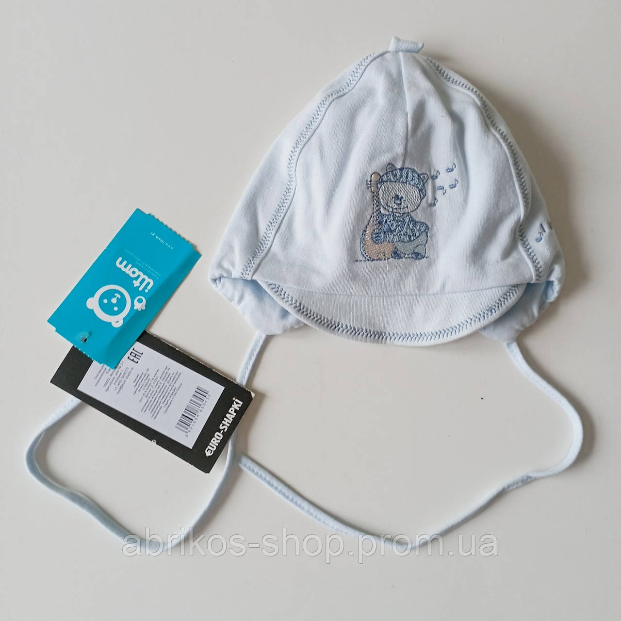Бавовняна блакитна шапочка для новонародженого Iltom, розмір — 44, фото 1