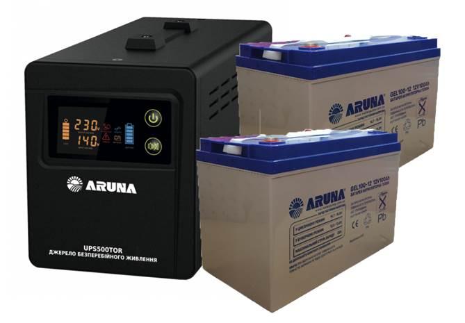 Комплект резервного живлення ДБЖ ARUNA UPS 1200 TOR + 2 гелеві (GEL) батареї 100Ah 12V