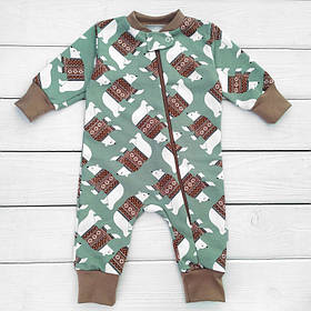 Сліп з начосом та принтом Умка на блискавці зріст 68 см (3 - 6 місяців) Malena Коричневий із зеленим та білим