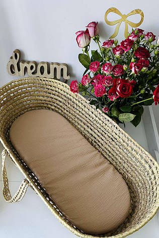 Водонепроникне муслінове простирадло на гумці в люльку в дитячу коляску 100% бавовна, фото 1