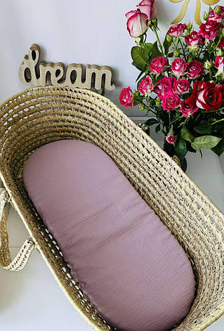 Водонепроникне муслінове простирадло на гумці в люльку в дитячу коляску 100% бавовна, фото 1