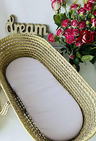 Водонепроникне муслінове простирадло на гумці в люльку в дитячу коляску 100% бавовна, фото 1