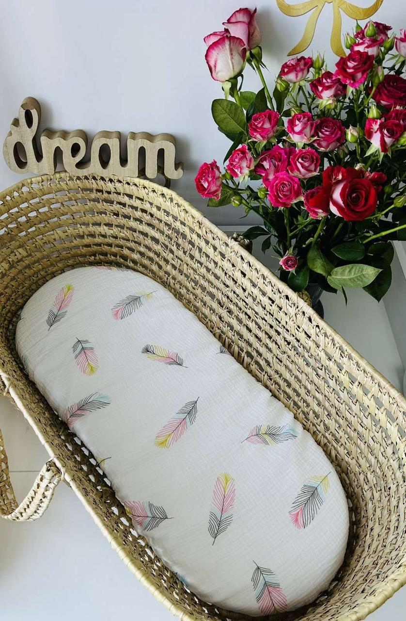 Водонепроникне муслінове простирадло на гумці в люльку в дитячу коляску 100% бавовна