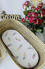 Водонепроникне муслінове простирадло на гумці в люльку в дитячу коляску 100% бавовна, фото 2