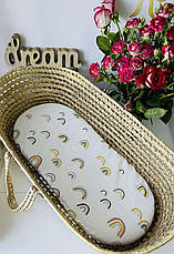 Водонепроникне муслінове простирадло на гумці в люльку в дитячу коляску 100% бавовна, фото 3