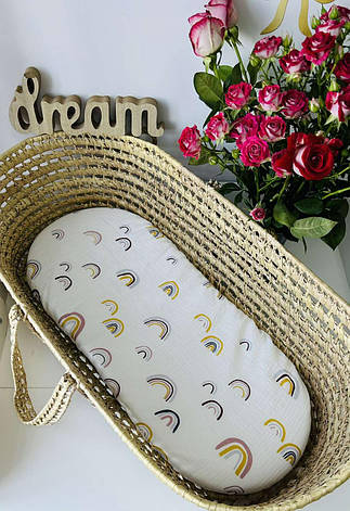 Водонепроникне муслінове простирадло на гумці в люльку в дитячу коляску 100% бавовна, фото 1