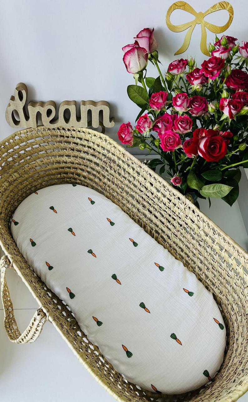 Водонепроникне муслінове простирадло на гумці в люльку в дитячу коляску 100% бавовна