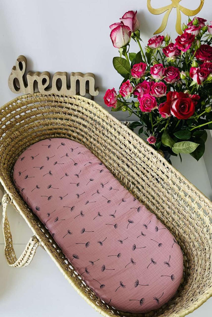 Водонепроникне муслінове простирадло на гумці в люльку в дитячу коляску 100% бавовна