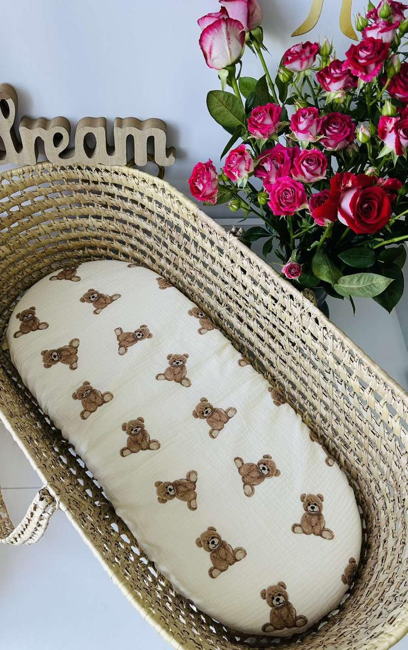 Водонепроникне муслінове простирадло на гумці в люльку в дитячу коляску 100% бавовна