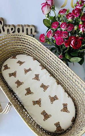 Водонепроникне муслінове простирадло на гумці в люльку в дитячу коляску 100% бавовна, фото 1