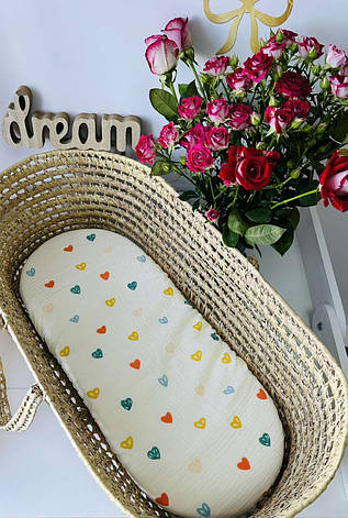 Водонепроникне муслінове простирадло на гумці в люльку в дитячу коляску 100% бавовна, фото 1