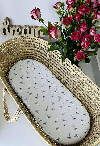 Водонепроникне муслінове простирадло на гумці в люльку в дитячу коляску 100% бавовна, фото 1