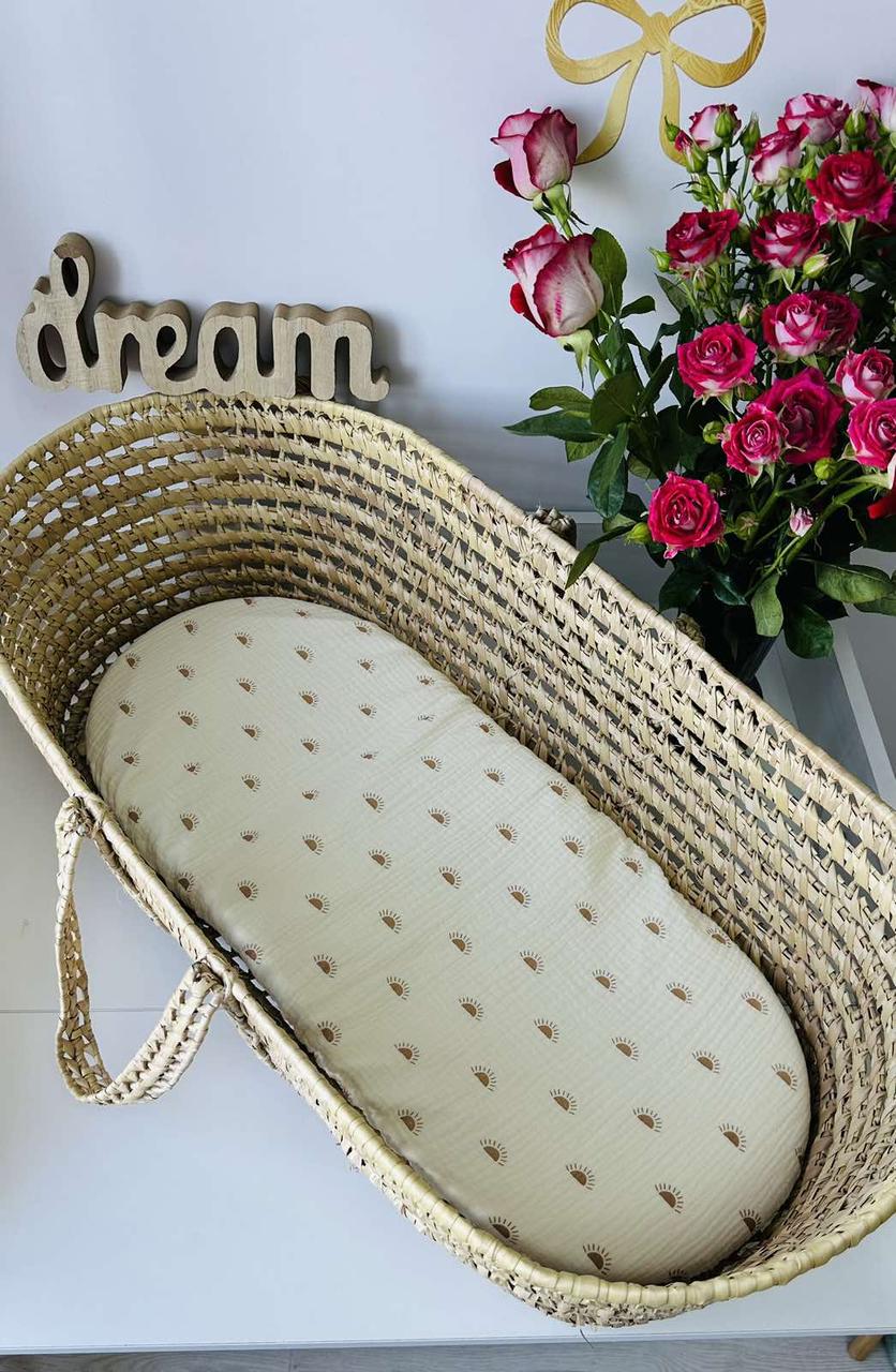 Водонепроникне муслінове простирадло на гумці в люльку в дитячу коляску 100% бавовна