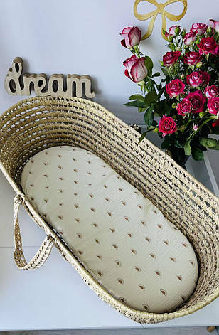 Водонепроникне муслінове простирадло на гумці в люльку в дитячу коляску 100% бавовна, фото 1