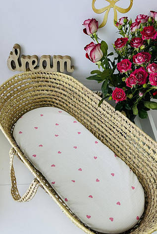 Водонепроникне муслінове простирадло на гумці в люльку в дитячу коляску 100% бавовна, фото 1