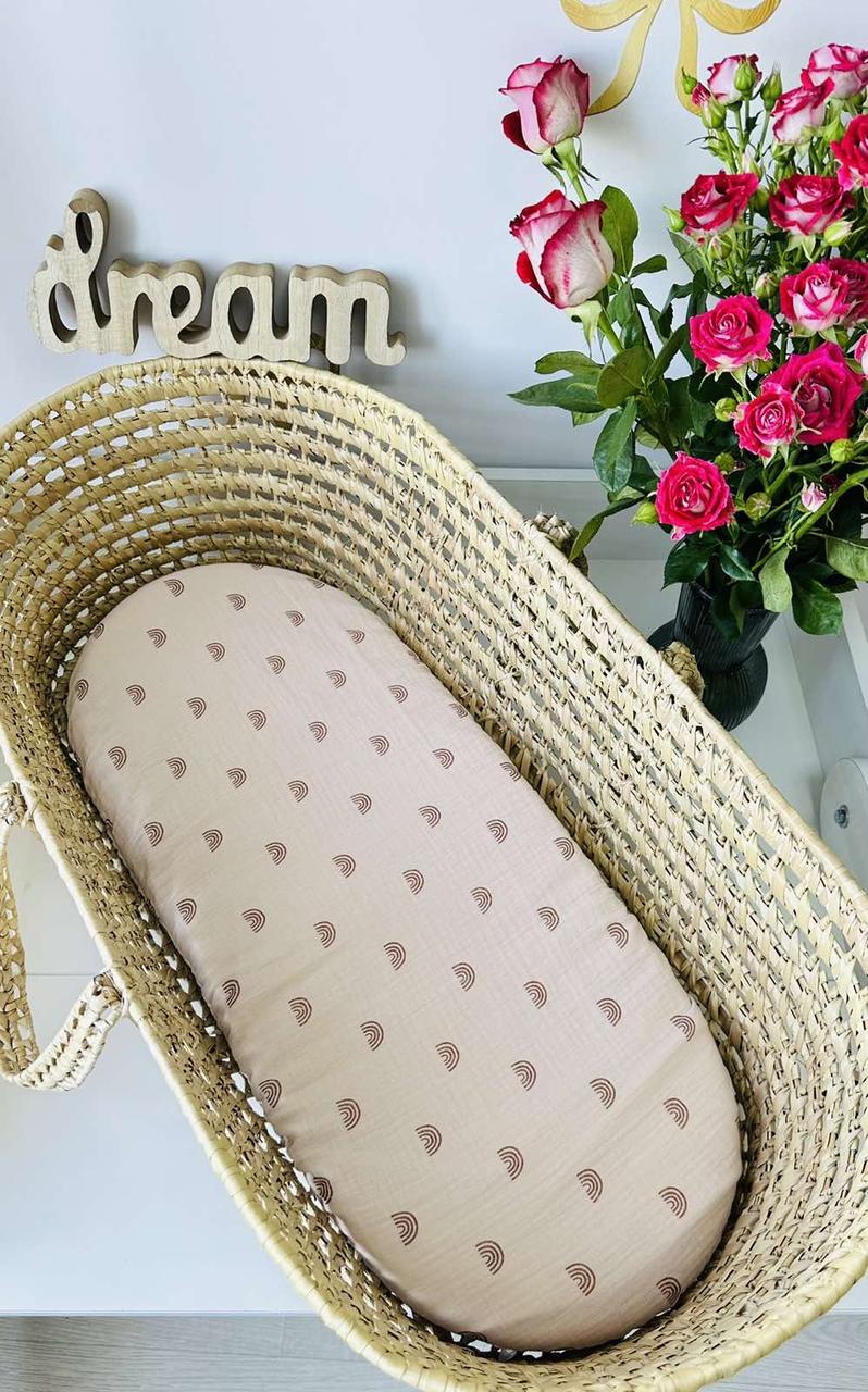 Водонепроникне муслінове простирадло на гумці в люльку в дитячу коляску 100% бавовна