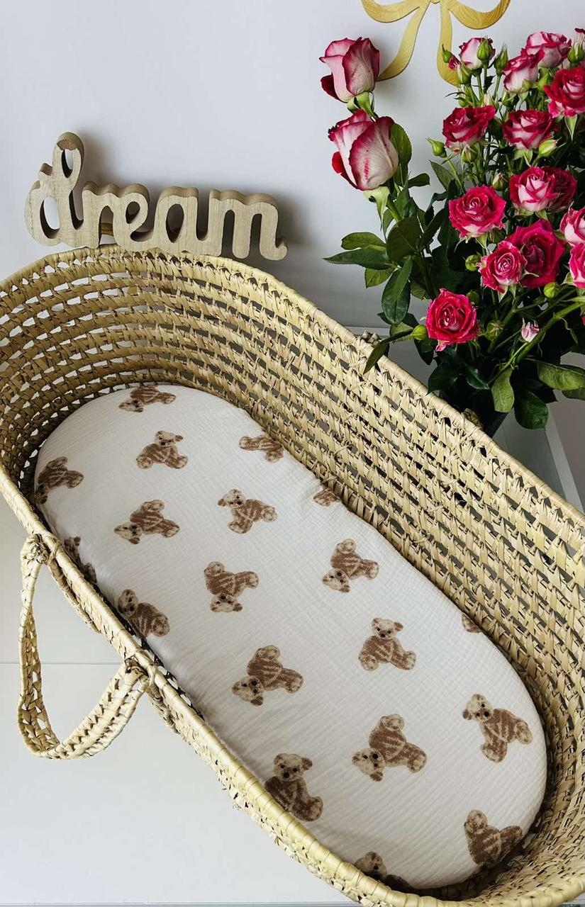 Водонепроникне муслінове простирадло на гумці в люльку в дитячу коляску 100% бавовна