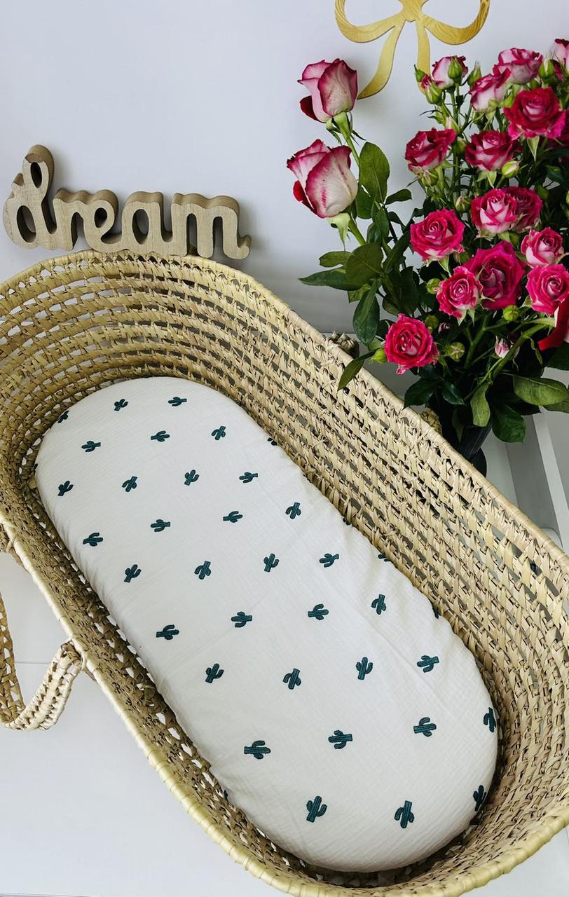 Водонепроникне муслінове простирадло на гумці в люльку в дитячу коляску 100% бавовна