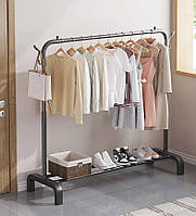 Підлогова вішалка для одягу та взуття металева з гачками Clother Rack стійка для речей стелаж Чорна