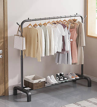Підлогова вішалка для одягу та взуття металева з гачками Clother Rack стійка для речей стелаж Чорна