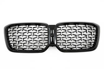 Решітка радіатора BMW X3 G01 LCI (2021+) тюнінг ніздрі стиль Diamond (чорний глянець + срібло)