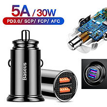 Автомобільний зарядний пристрій у прикурювач Baseus CCYD-A01 з двома USB (30 Вт, 12-24 В)