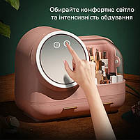 Настільний вентилятор, косметичний органайзер комод для косметики з дзеркалом, підсвічуванням та обдуванням, фото 4