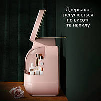 Настільний вентилятор, косметичний органайзер комод для косметики з дзеркалом, підсвічуванням та обдуванням, фото 6