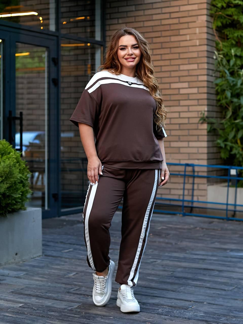 Костюм жіночий літній спортивний з двонитки з лампасами (Батал), фото 1