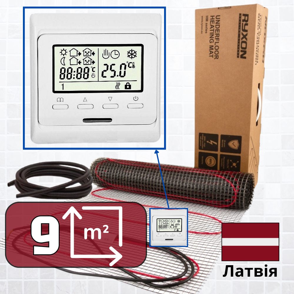 Ryxon HM-200 - 9,0 м2 нагрівальний мат із програмованим терморегулятором E51 (КОМПЛЕКТ)