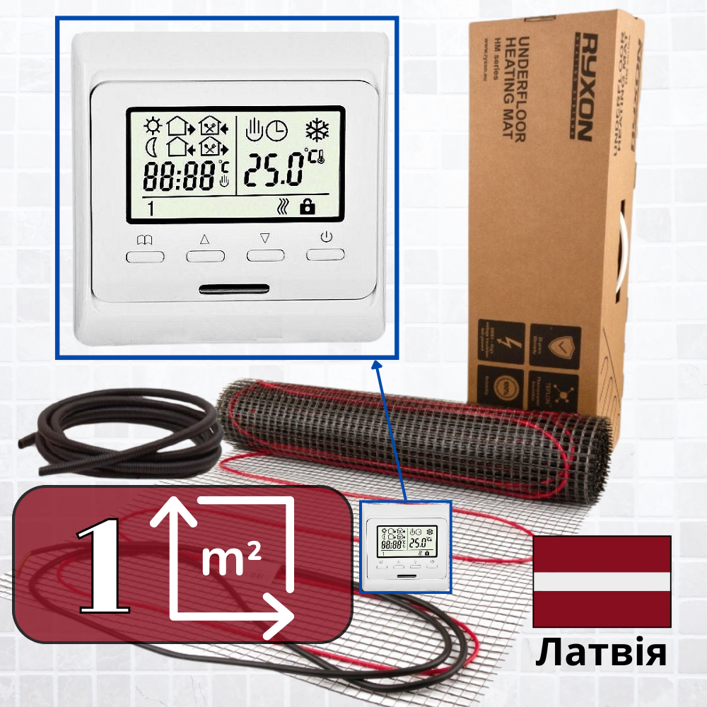 Підлоги з підігрівом Ryxon 1 м2 - 1,3 м2/200Вт (10м) нагрівальний мат із програмованим терморегулятором E51