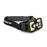 Налобний ліхтарик Voltronic K361,1 Cob, 3 Led+Red, 5 режимів, корпус-пластик, водостійкий, ip44, живлення АКБ, фото 3