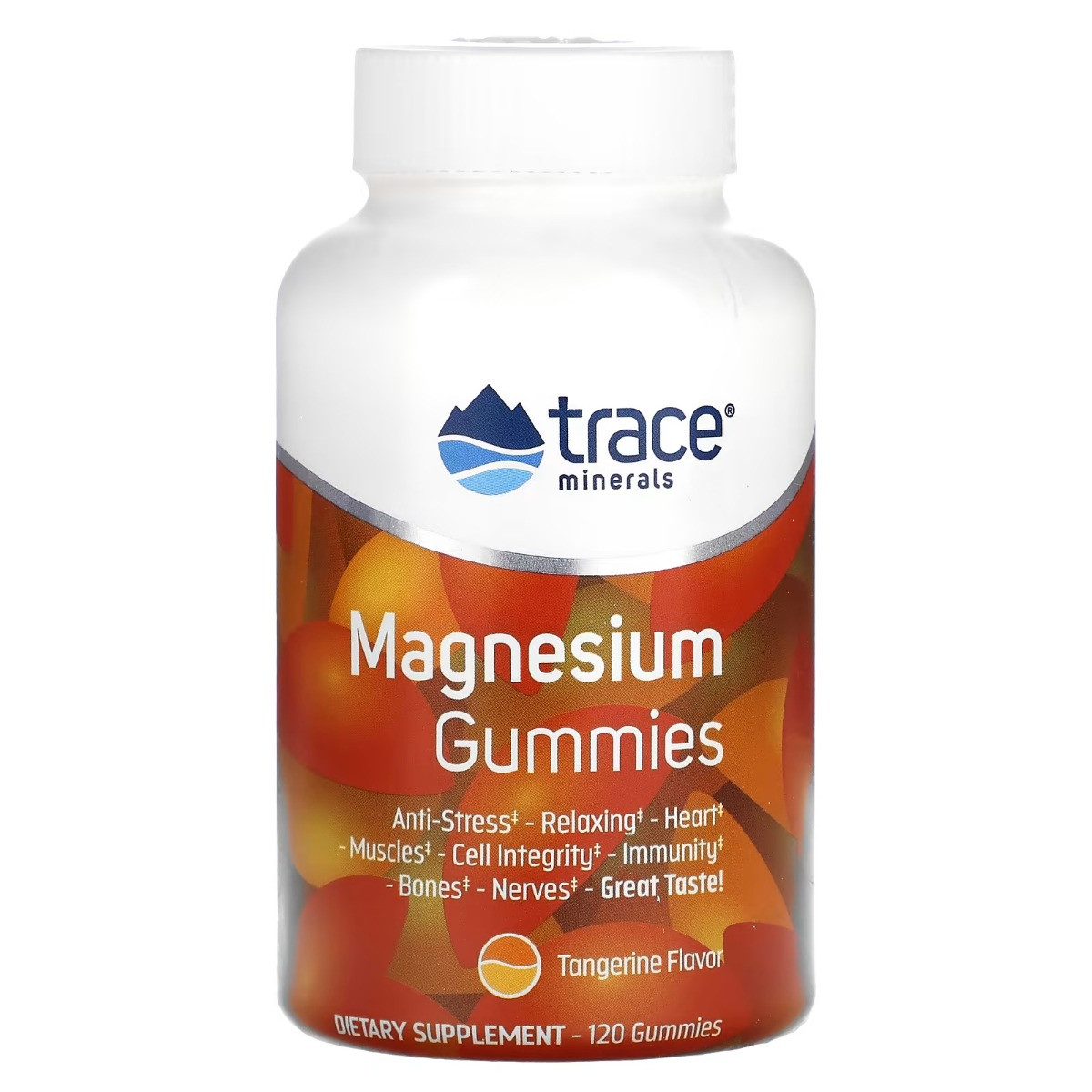 Магній, смак мандарину, Magnesium Gummies, Trace Minerals, 120 жувальних цукерок