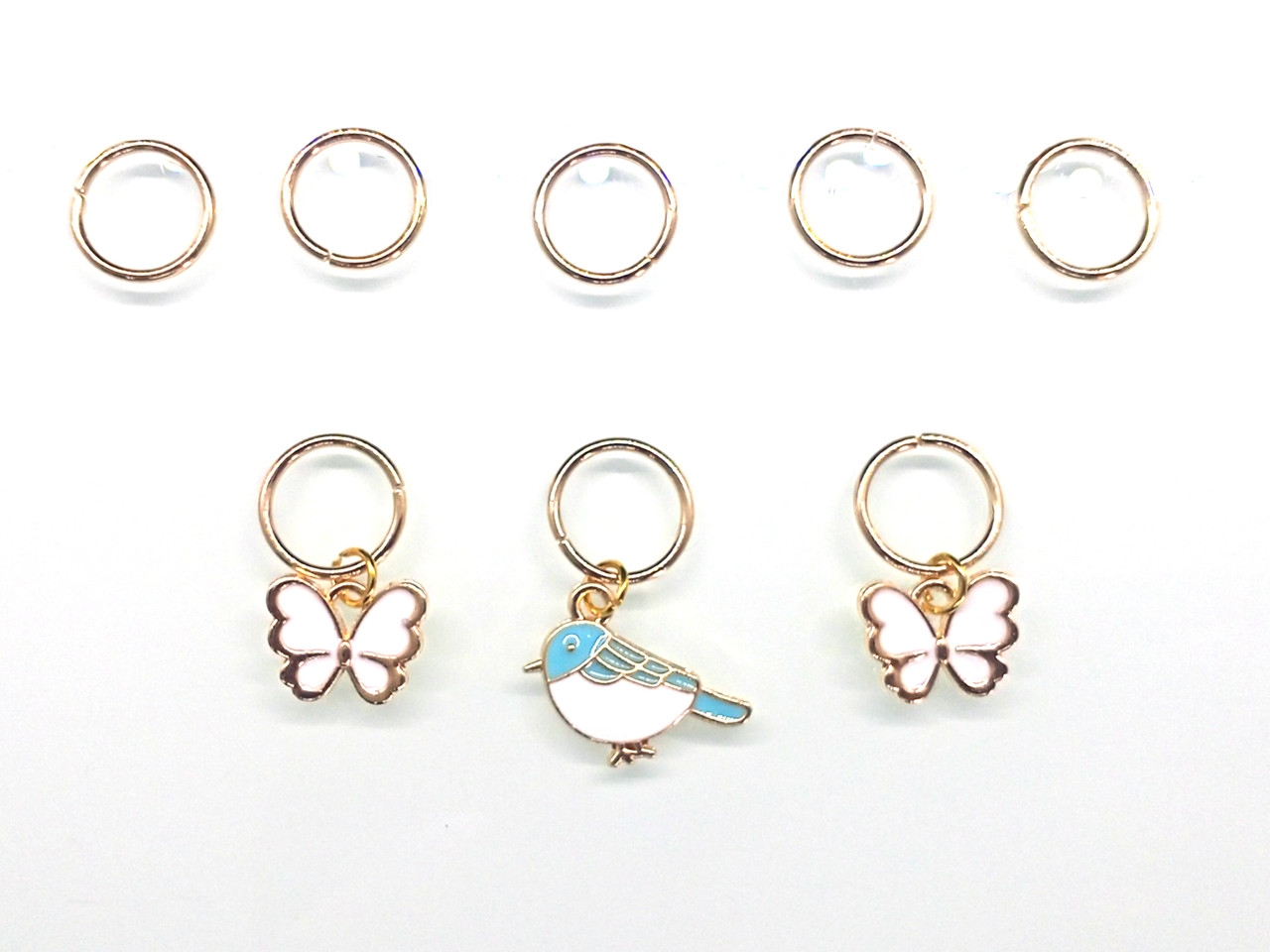 Блакитна пташка та білі метелики — Пірсинг для волосся #521, набір (8 шт.), золотистий, фото 1