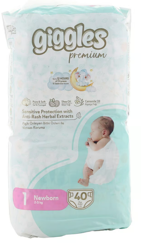 Підгузки дитячі Giggles Premium 1 Newborn 2-5 кг (40 шт)