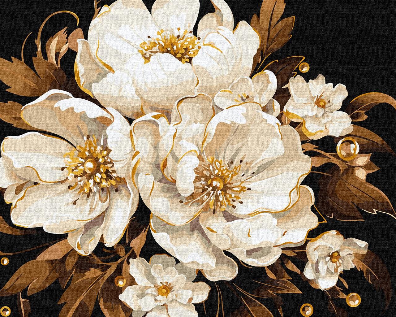 Картина за номерами 40х50 см. Біла ніжність з фарбами металік extra ©victoria_art___ Ідейка КНО3271