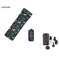 Матрац надувний туристичний Hitorhike. Камуфляж + портативний туристичний насос Pacoone з ліхтариком. Чорний