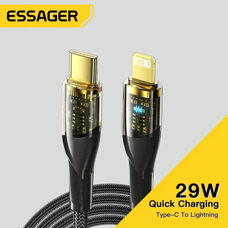 Кабель для швидкого заряджання та передачі даних Essager LED Indicator 3A/29W USB Type-C to Apple Lightning 1 м