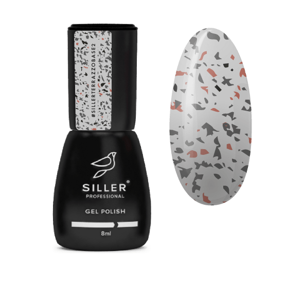 Siller Terrazzo Base №2 – камуфлююча база для нігтів (молочно-сіра з кольоровою поталлю), 8 мл, фото 1