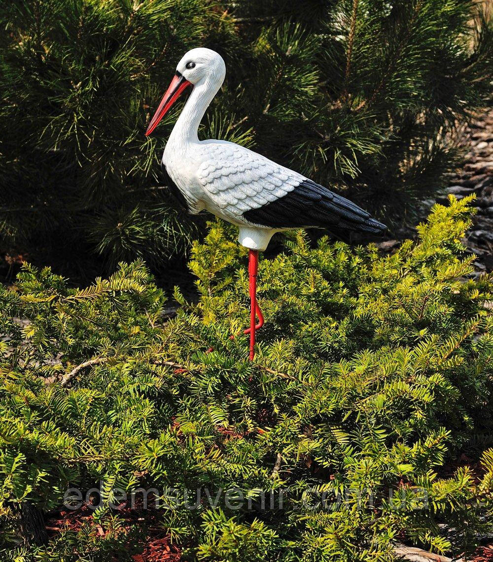 Садова фігура Лелека середній на металевих лапах (58х16х45 см), лелека для саду, лелека в сад, садово паркові скульптури лелеки, фото 1