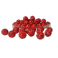 Намистини зі стразами (шамбала) червоні, 8 мм